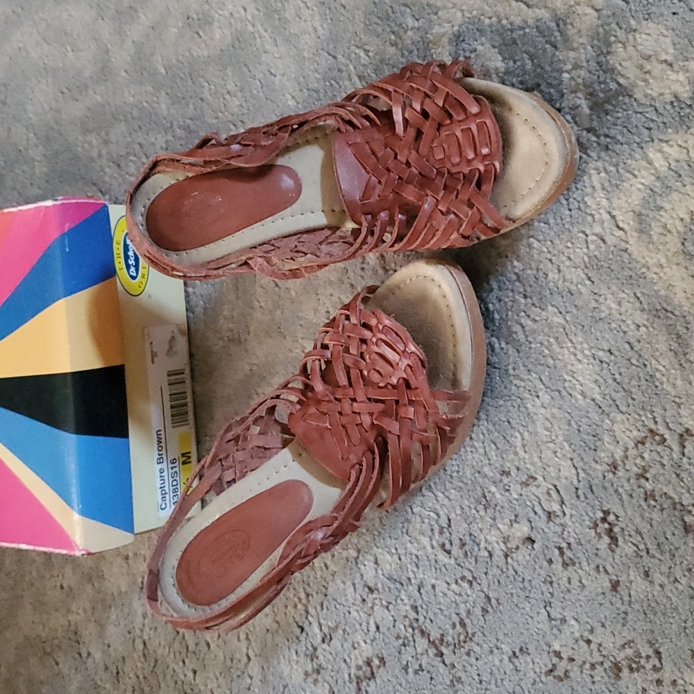 Dr. Scholl's wooden and leather strappy heels